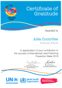 Lutte contre le plomb : Aléa Contrôles récompensé par l'Organisation Mondiale de la Santé et l'ONU Environnement