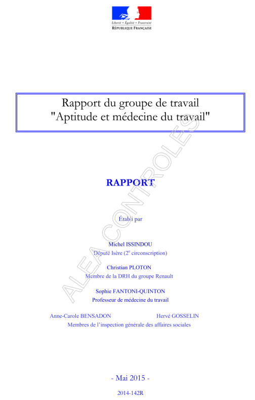 Rapport aptitude et médecine du travail 2015 05 Aléa Contrôles